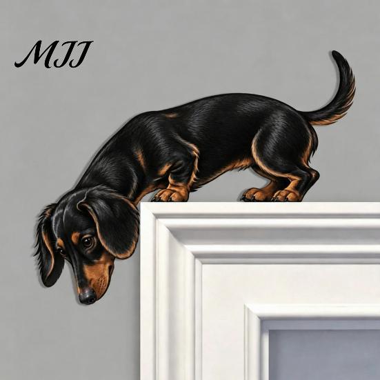 Schnauzer Corner Ornament Wooden Dachshund Door Topper, Cute Handcrafted Dog Sign, Rustic Wall Art Decor Funny Pet Home for Front Porch, Indoor