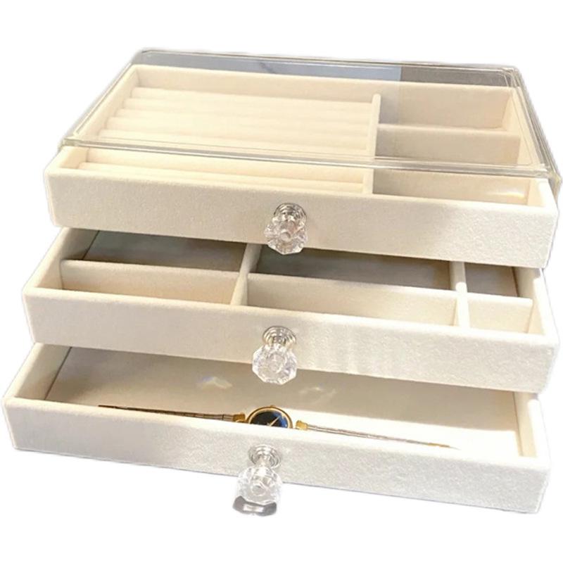 High-end Velvet Fabric Jewelry Storage Box Three-layer Multi-functional Dust-proof Drawer Storage Box Jewelry Storage Prop