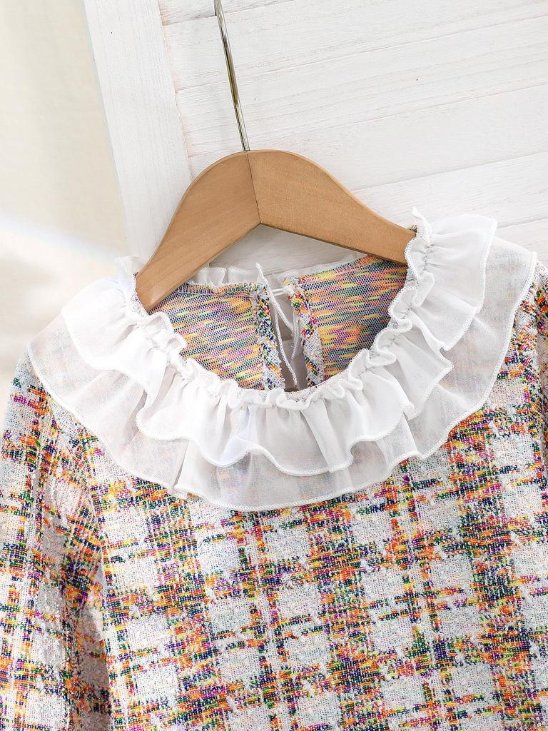 Dívčí kostkované šaty v korejském stylu - Podzim/Zima Tkanina s jemnou vůní