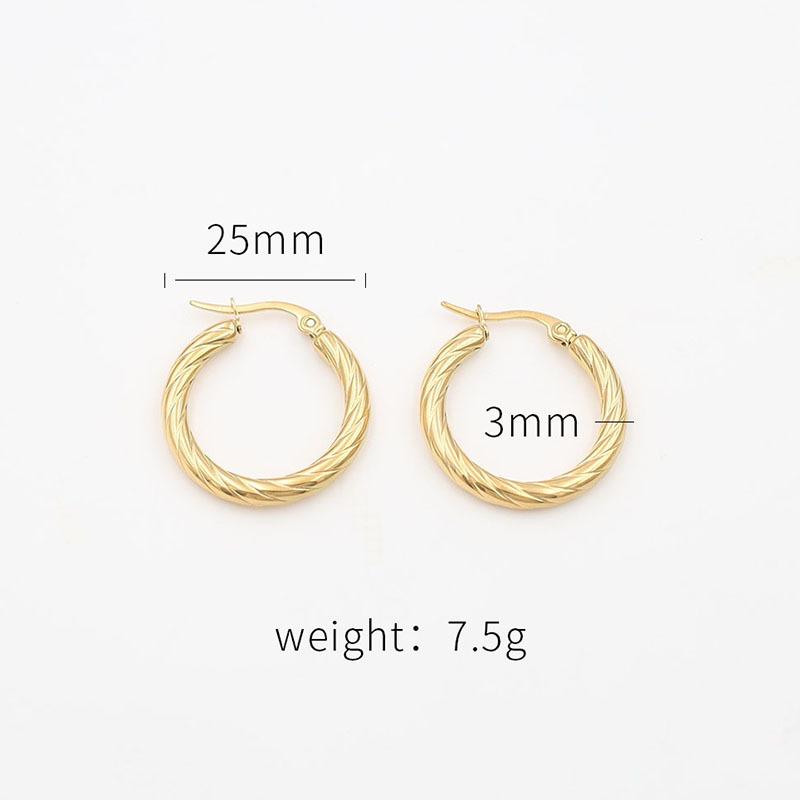 Fashion Versatile Round Earrings Premium 18K Titanium Steel Striped Earrings Jewelry Women