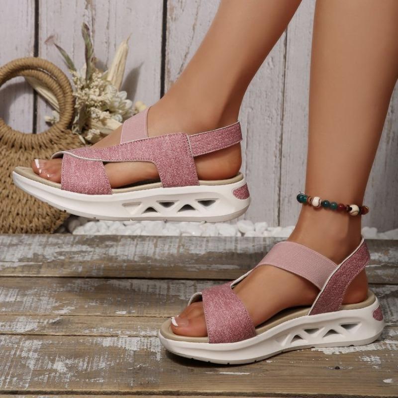 

Женские летние сандалии на танкетке большого размера, новые, на заднем ремешке, спортивные, повседневные, уличные 43 розовый