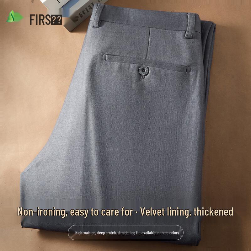 FIRS Men s Winter Fleece-Lined Business Casual Straight-Leg Trousers 30