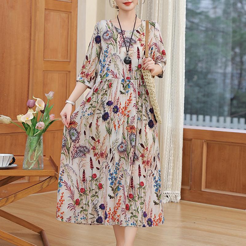 Summer Women for Dresses Casual Print Vintage Elegant Half Sleeve Women's Clothing Plus Size