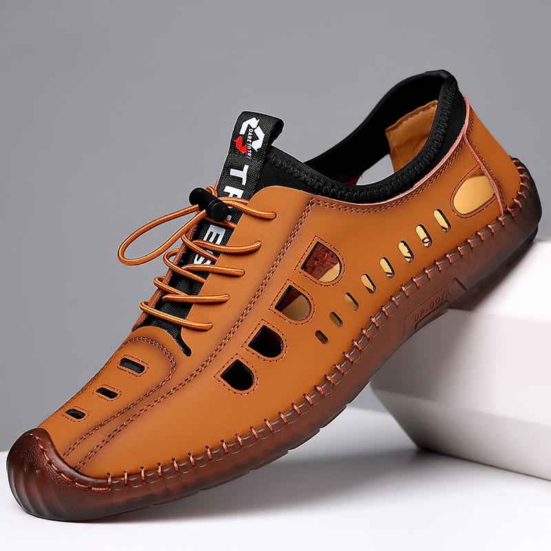 Sandali casual da uomo estivi, alla moda, traforati, traspiranti, scarpe basse, da lavoro, con suola morbida