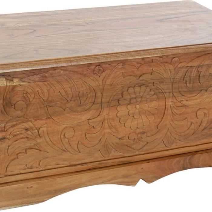 Coffre - Acacia - 90 x 40 x 40 cm - Design africain - Bois massif - Intérieur