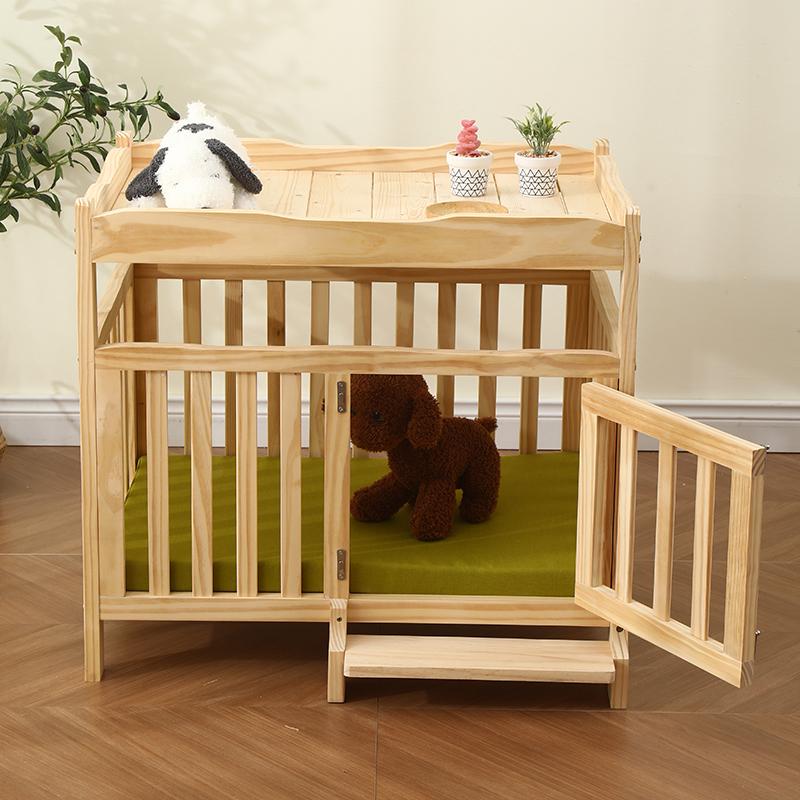 Solid Wood Pet Bed for Medium and Small Dogs Multi-Functional Indoor Dog House Natural Dog Kennel Sleeping Cot with With Steps