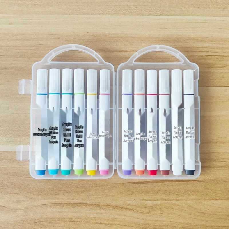 Multicolor Triangular Barrel Acrylic Markers for Students and Kids - Set of 12-60