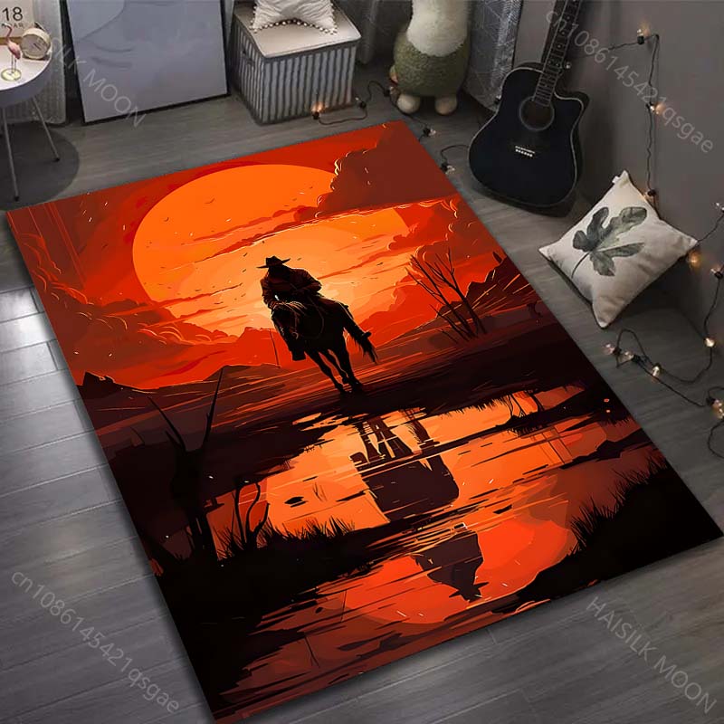 

1PC Horseman with red sunset Carpet for Living Room Bedroom Sofa Home Decor Rus Non-slip Floor Mat Luxury Gift 40cm x 60cm