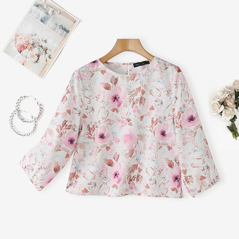 

ZANZEA Женская повседневная блузка с круглым вырезом и рукавом 3/4 с цветочным принтом 5XL