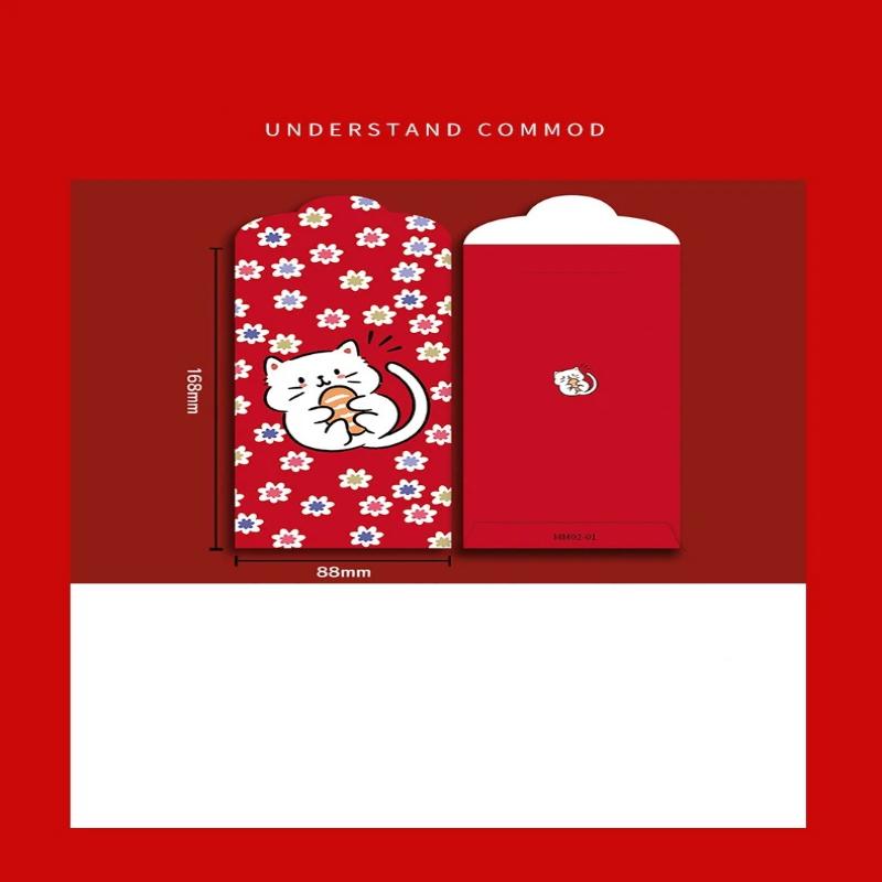 6Pcs Cute Antiquity Lucky Cat Red Envelope Thickened Rectangular Red Packet Colorful Lucky Money Bag Kids