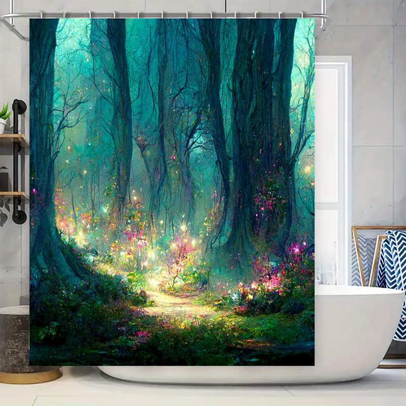 

Mystic Forest Shower Curtain Magical Garden Pathway Decorative Bath Mats Greenery Wall Hanging Art For Bathroom (180X175Cm) W60H190(CM)-1 Pcs