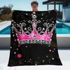 Pink Diamond Crown Star Flannel Throw Blanket, Personalized Soft Blanket for Girls Princess Bedroom Holiday Gift