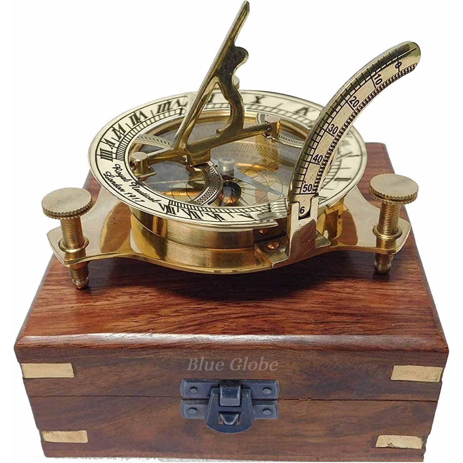 

Латунный солнечный компас 3 дюйма с деревянной коробкой, искатель направления, карманный компас, винтажная репродукция, компас для пеших походов,