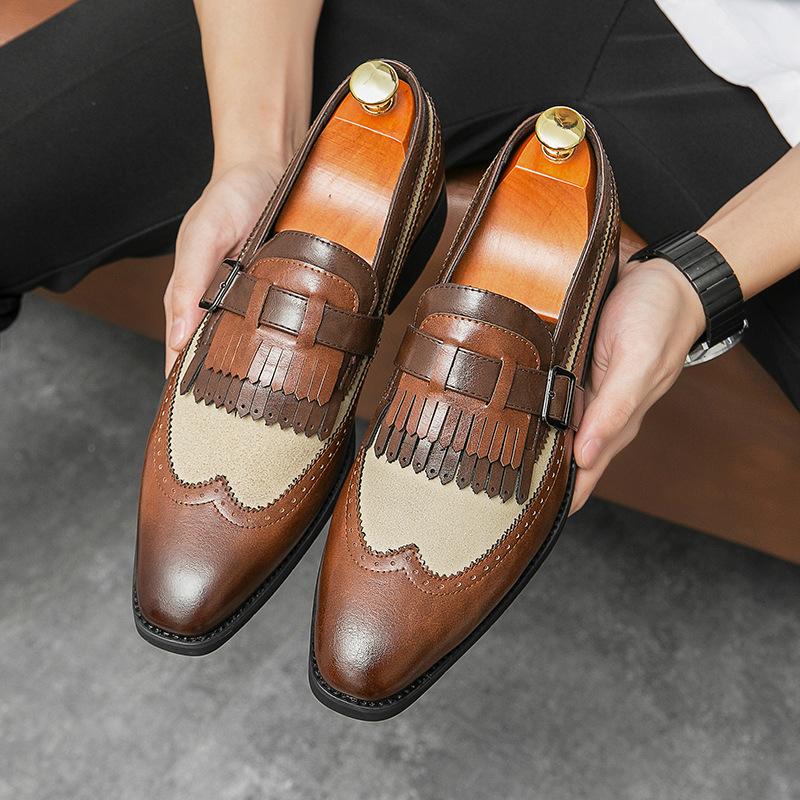 Fashion Men Shoes Fashion Classic Loafers Shoes Tassels Pointed Metal Buckle Party Office Business Block Shoes Men Size 38-46