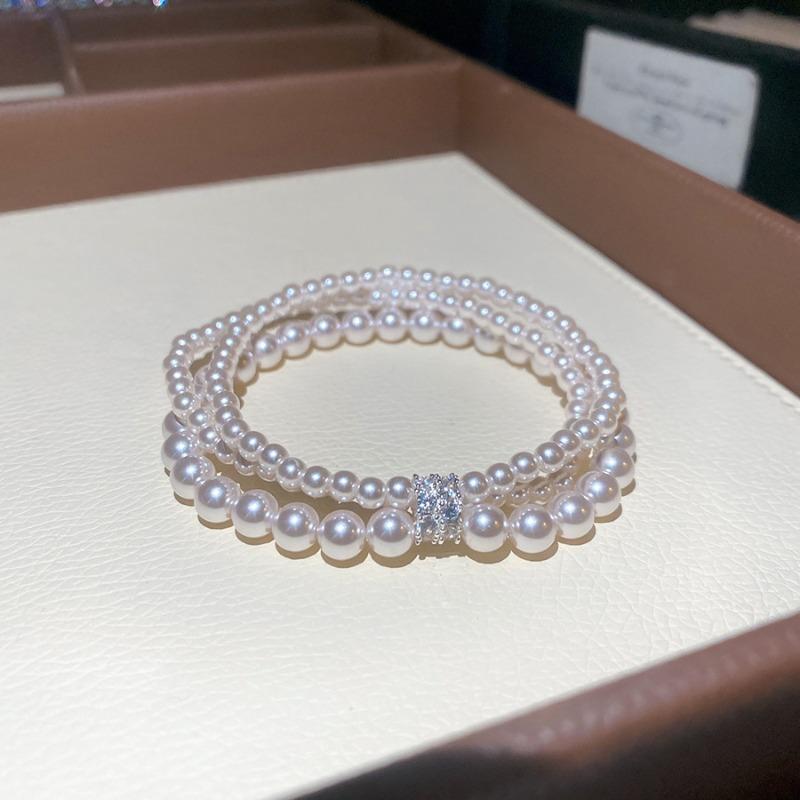 French retro zircon three-layer pearl beaded bracelet light luxury high-end bracelet beautiful design versatile jewelry