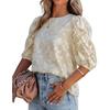 Frühling und Sommer Neues Damen Chiffon Hemd Florale Puffärmel Modisches Rundhals Lockeres Oberteil