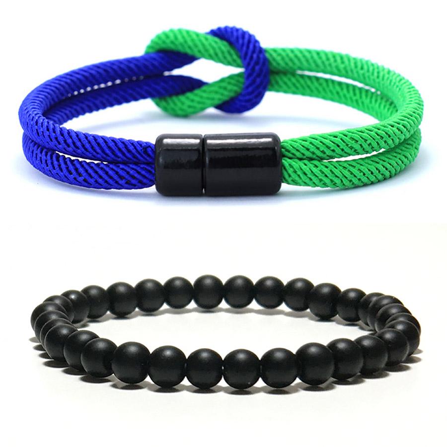 2Pcs Classic Contrasting Color Bracelet Set For Men Grade A 4mm Cord Chain Braslet Ukrainian Flag Element Wrap Braclet Pulseria