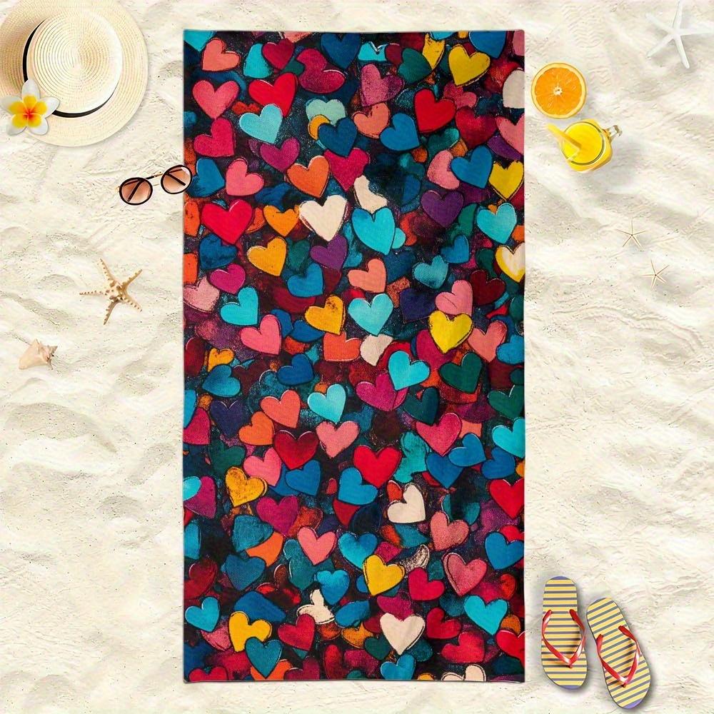 

Beach towel colorful heart-shaped pattern sunscreen and windproof suitable for beach pool camping travel beach blanket W30*H60(CM)