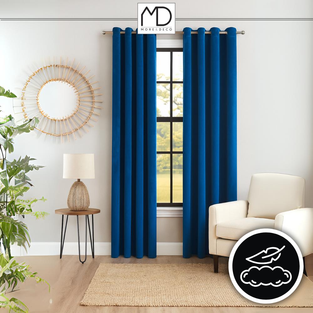 Velvet Curtain with Eyelets - Blue