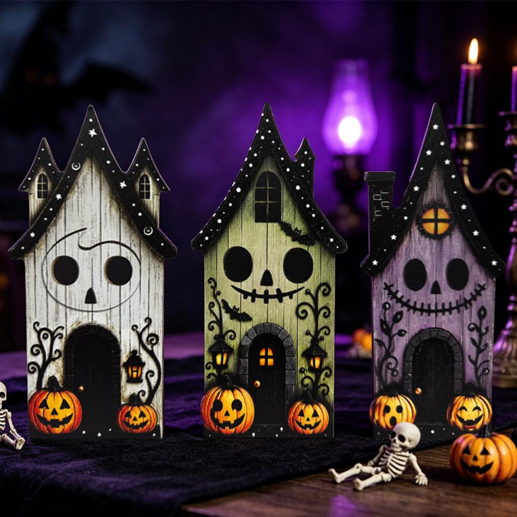 Halloween Wooden Tabletop Decor, Cute Desk Ornament for Home and Shelf