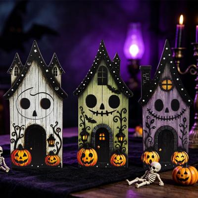Halloween Wooden Tabletop Decor, Cute Desk Ornament for Home and Shelf