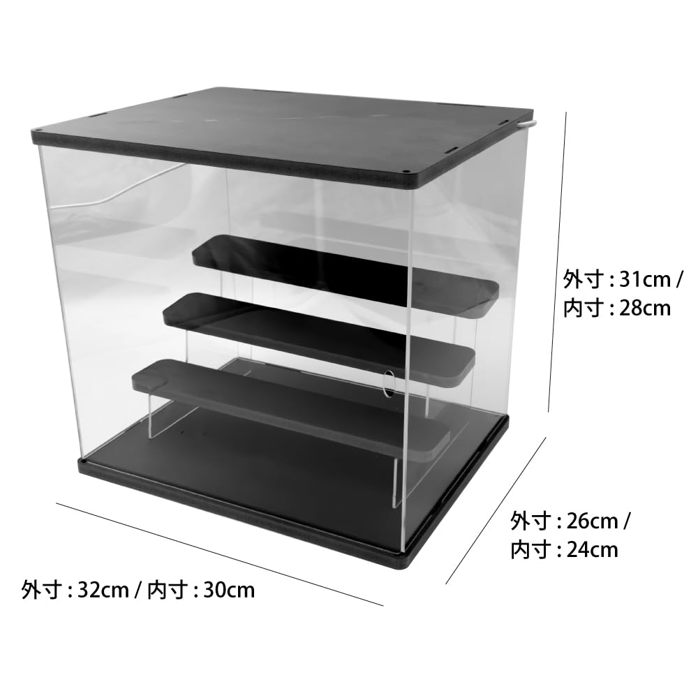 Large 4-Tier LED Downlight Acrylic Collection Case, Black, Capsule Toy Figure Light-Up Display, 3-Color Switching