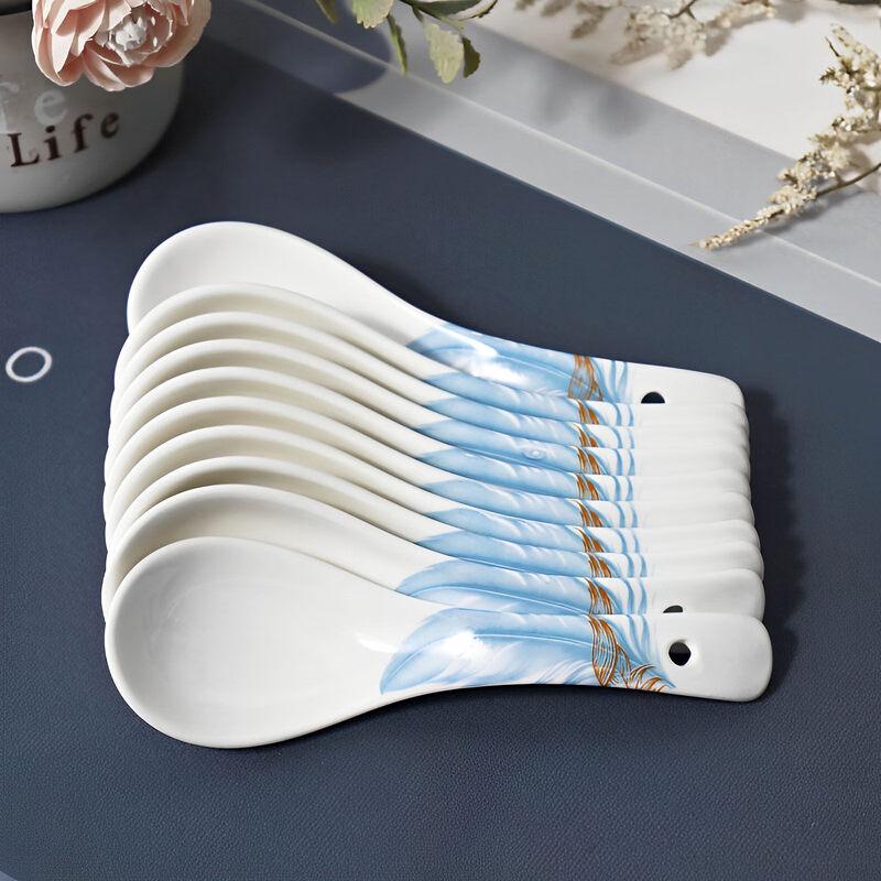 Chinese Style Ceramic Small Spoons (10-Pack)