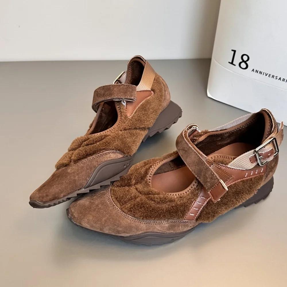 Fashion Women's Casual Mary Jane Shoes Ins Style Pointed Toe Shallow Hook Loop Belt Buckle Street Sandals Fashion Brown/apricot Pumps