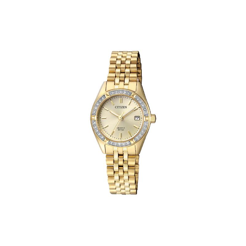 CITIZEN 50 meters waterproof Quartz Steel Strap women s watch gold dial EU6062-50P