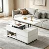 Coffee table, height-adjustable living room table, 3-in-1 multifunctional with casters, 4 drawers, convertible into dining table, white, 100x50x52cm