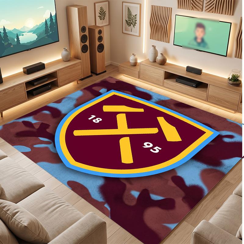 West Ham United Football Print Crystal Velvet Rug, Comfortable Water Absorbent Non Slip Indoor Floor Carpet