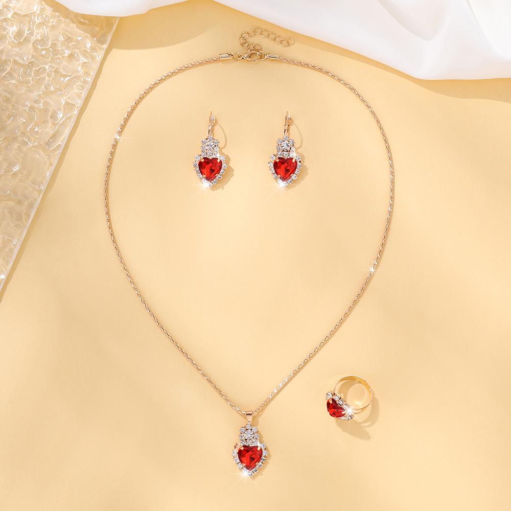 

Набор из 4 предметов в форме сердца с цирконом, с подвеской-ожерельем, серьгами-подвесками с крючками, кольцом. Модные, универсальные, милые аксессуары. красный