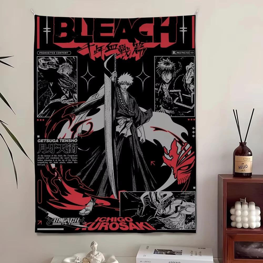 Anime Warrior Tapestry Ink Splash Battle Print Polyester Wall Hanging Action Anime Themed Home Decor for Bedroom Dorm