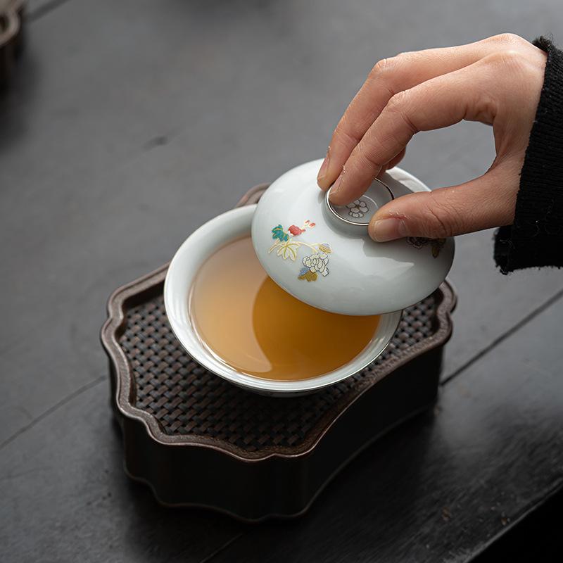 Retro Moon Butterfly Ceramic Tea Tureen Boutique Japanese Tea Bowl Tea Maker Cover Bowl Household Kung Fu Tea Set