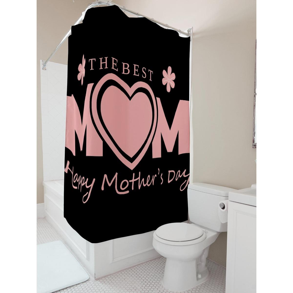 The Best Mom Heart Print Shower Curtain For Mother S Day W60H190(CM)-1 Pcs