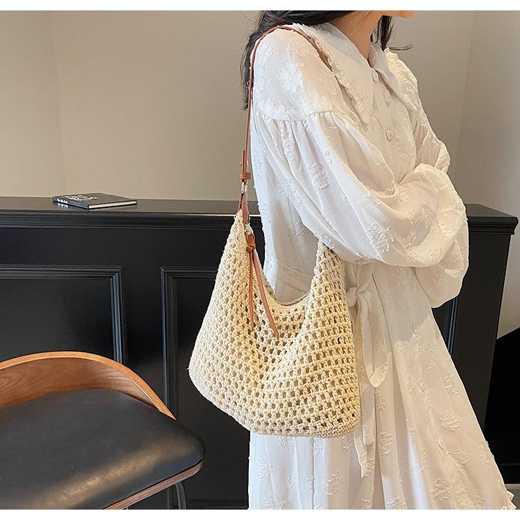 Lazy Tote Bag Summer New Niche High-end Woven Bag Seaside Portable Shoulder Bag Women