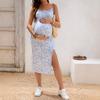 Maternity Floral Slip Dress Fitted Split Mid-calf Square Neck Sleeveless Fresh Sweet Style