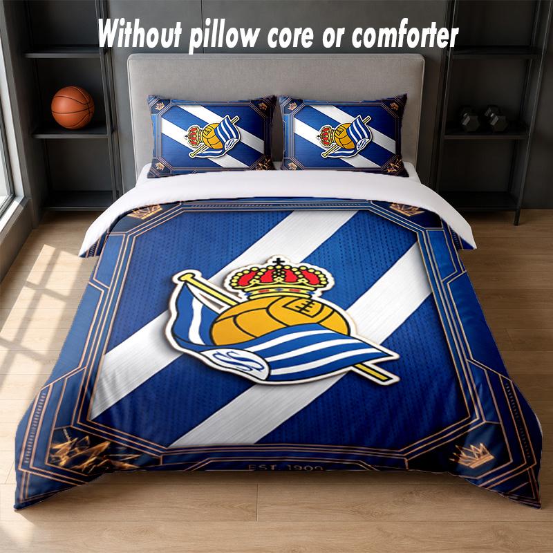 Real Sociedad FC Design Bed Bedding Set 1 Duvet Cover + 2 Pillowcases Soft Breathable Household Bed Linens
