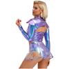 Womens Alien Costume Long Sleeve Hollow Out Cropper Top Transparent Skirt Space Themed Club Wear Outfit