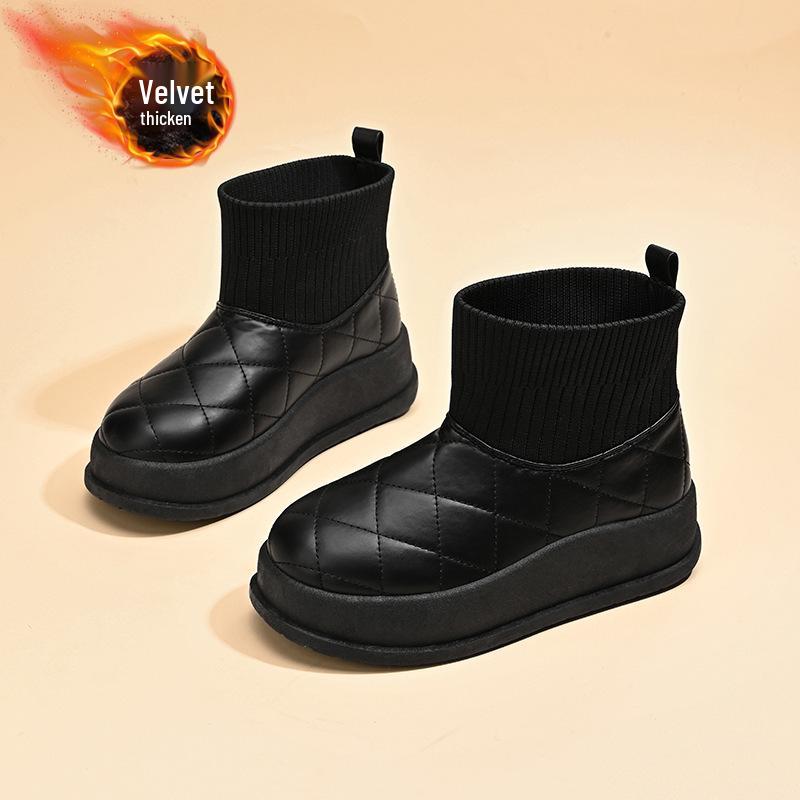 Women's Fleece-Lined High-Top Snow Boots, 2025 Winter Collection - Trendy Korean Style, Thickened for Warmth, Short Design