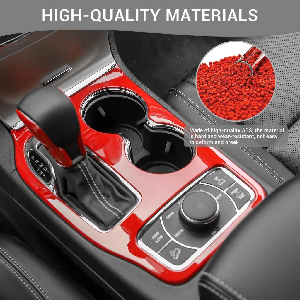 For Grand Cherokee Interior Trim Kit Red Compatible with Jeep Grand Cherokee 2016-2021 Red Interior Accessories 17pcs