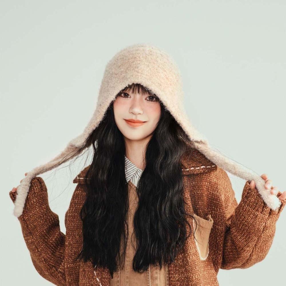 Acrylic Fibers Knitted Hooded Cap Double Side Winter Neckerchief Hat  Warmer