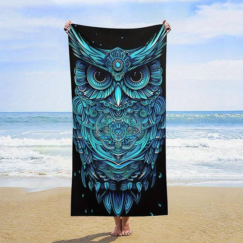 Beach Towel Gorgeous Blue Owl Pattern Sun Protection Windproof Suitable for Swimming Pool Camping Travel Blanket