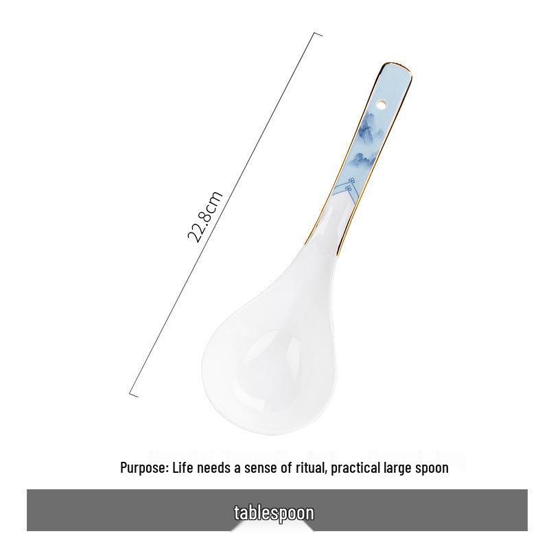 Tangshan Bone China Long Handle Soup Spoon - Ceramic Tableware Ladle Spoon