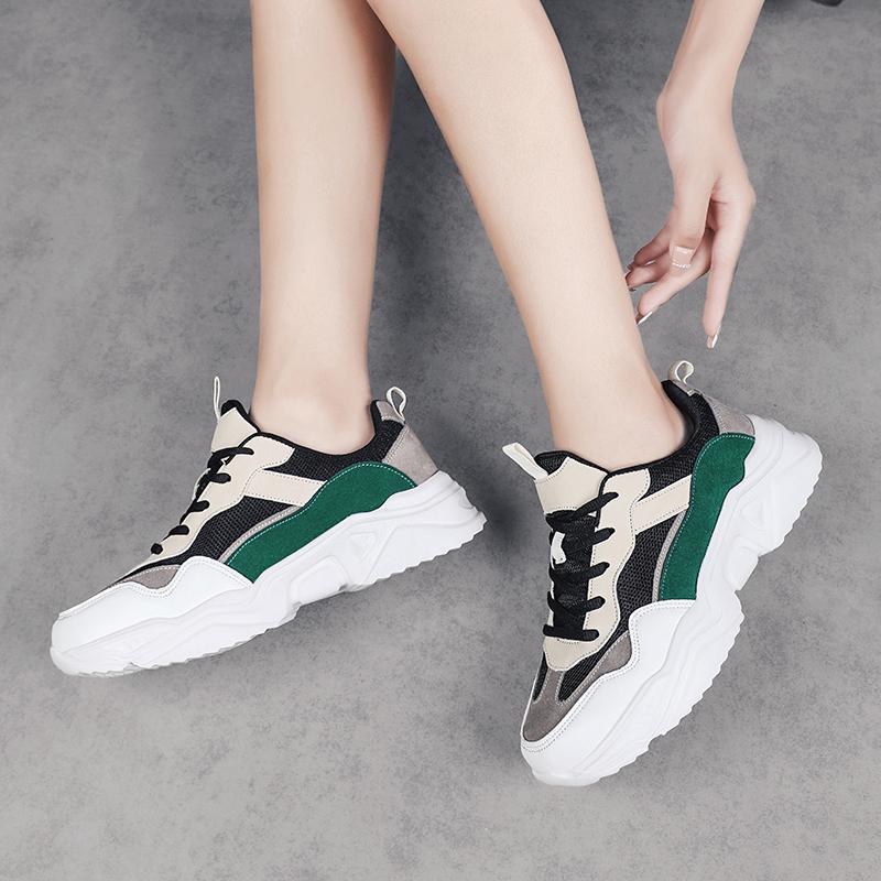 

2025 Women Running Shoes Leather Sneakers Lace Up Outdoor Shoe Antiskid Sport Tennis Lightweight Female Walking Shoes 35 зелений