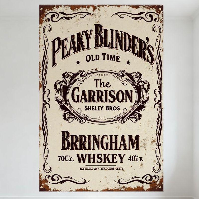 

Vintage Peaky Blinders The Garrison Whiskey Metal Tin Sign, Old Time Sheley Bros Brringham Distressed Wall Plaque for Bar Home M 20x30cm（7.8x11.8inch）