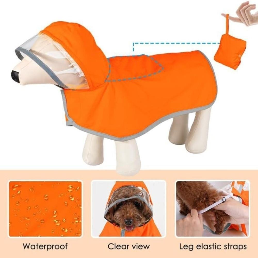 Waterproof Dog Hooded Raincoat Reflective Strip Windproof Dog Rain Cloak High Visibility Adjustable Pet Rain Jacket
