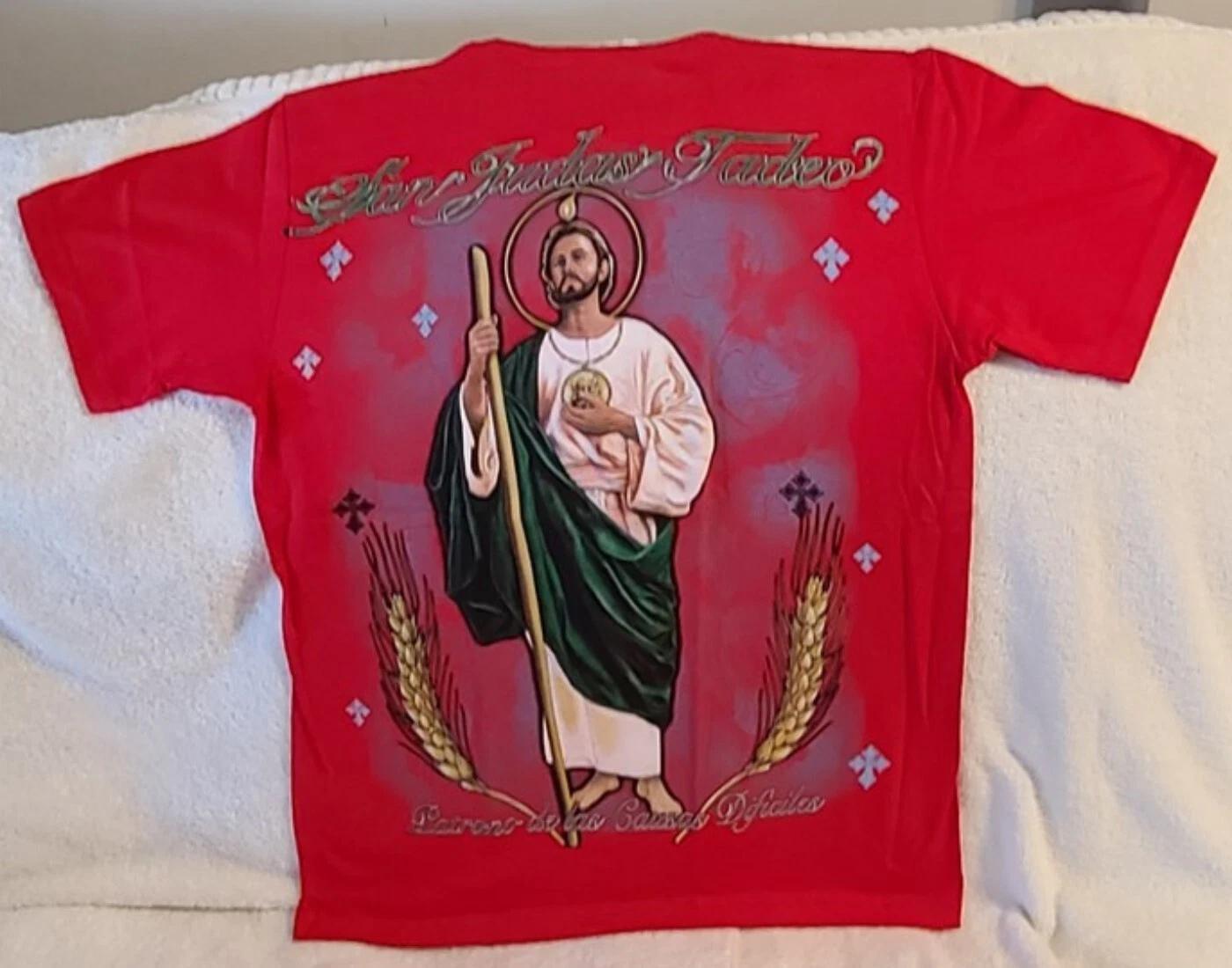 SAN JUDAS TADEO SAINT JUDE APOSTLE RELIGIOUS JUDAS THADDEUS RED T-shirt S