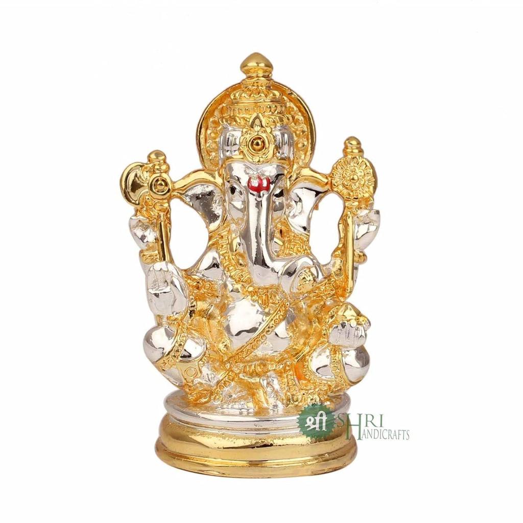 Lord Ganesha Idol Gold & Silber Murti für Glück & Erfolg Heimdeko & Geschenke (3.4x3.4x7cm)