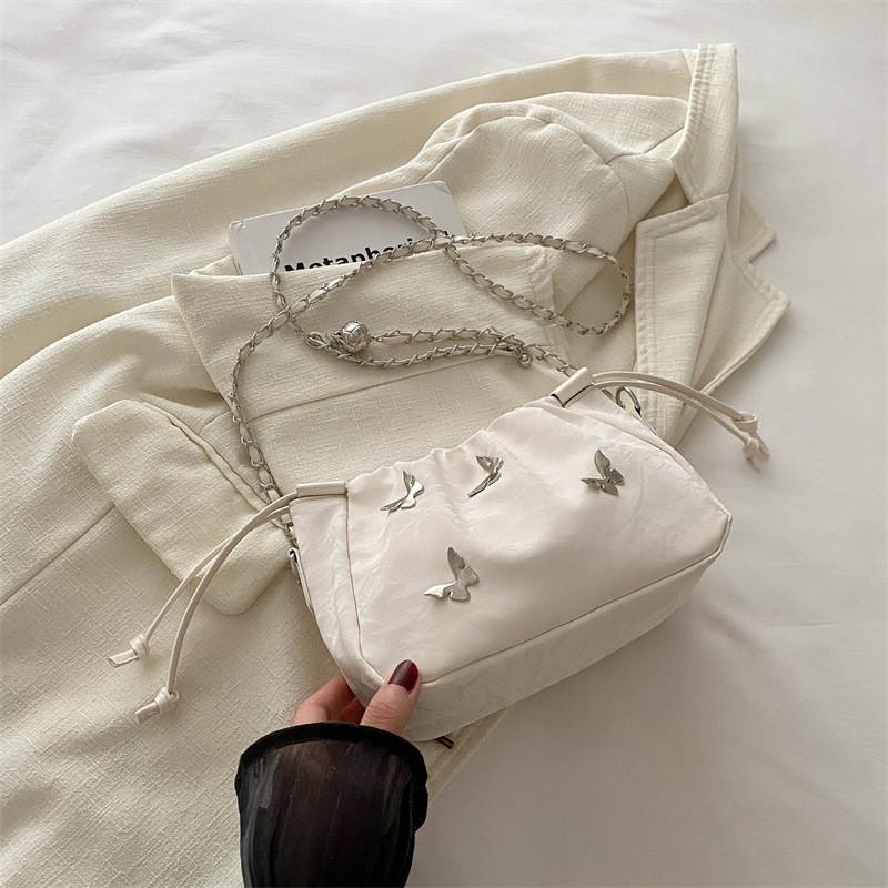 Trendy Korean Style Bucket Bag For Women In Black Green Silver And White With Chain Strap белый